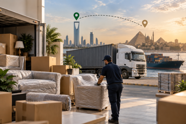 شحن الأثاث من السعودية إلى مصر: دليلك لنقل العفش بأمان من الباب إلى الباب